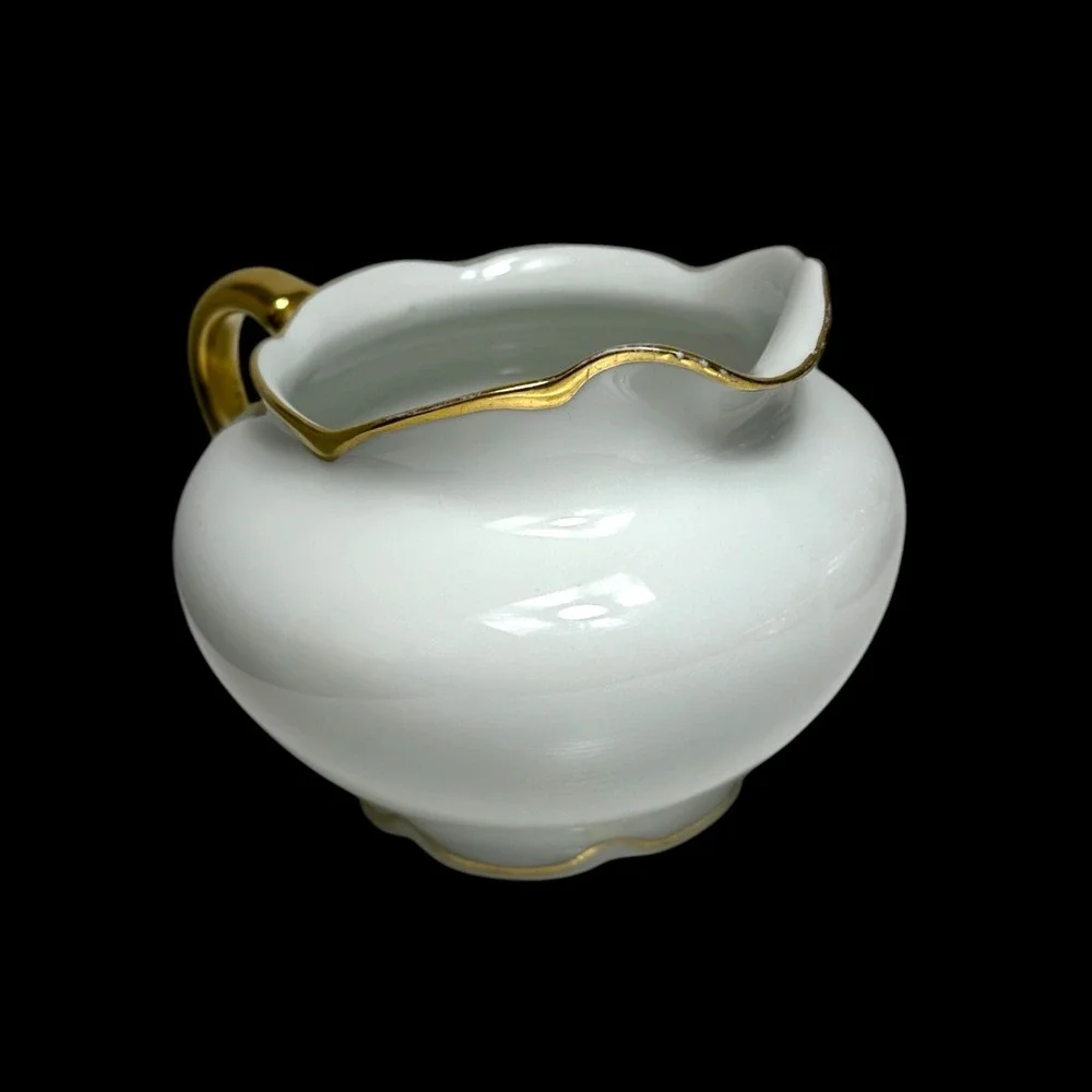Vintage Epiag Royal Czechoslovakia White Porcelain Gold Trim Sugar & Creamer Set